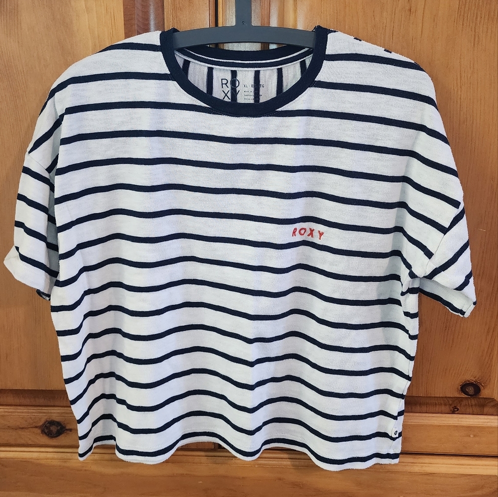 Roxy XL White Blue Striped Tee